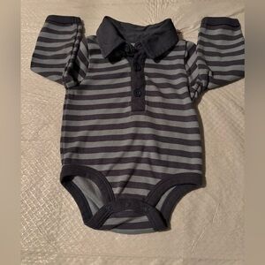 Striped Long-Sleeve Polo Bodysuit in Gray and Navy for Kids